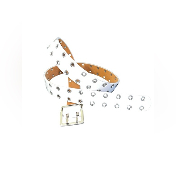None Accessories - White Belt Genuine Leather Studded Belt Size Large Silver Hardware 42” Length
